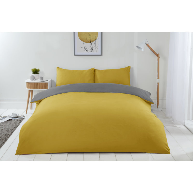 Kirke Polyester No Pattern Duvet Cover Set with Pillowcases, Ochre/Grey, Single - 1 Standard Pillowcase