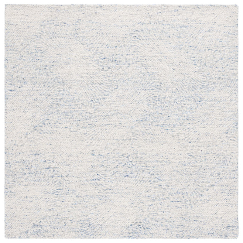 Deloras Hand Tufted Wool Cotton with Latex Abstract Rug in Blue/Ivory, Square 6'