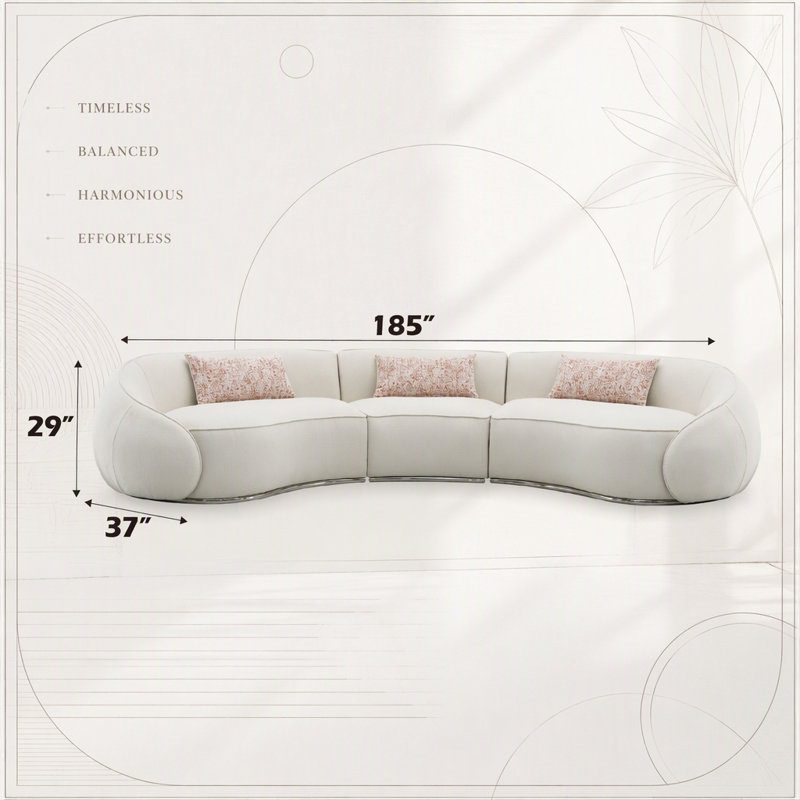 Canapé modulaire beige avec 3 coussins et base en acier inoxydable