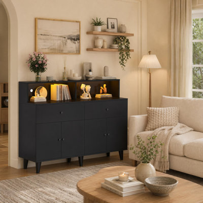 51" Sideboard with Power Outlets & LED Light for Living Room and Dining Room