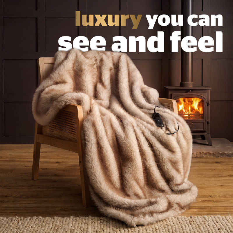 Silentnight Prestige Faux Fur Heated Throw Natural