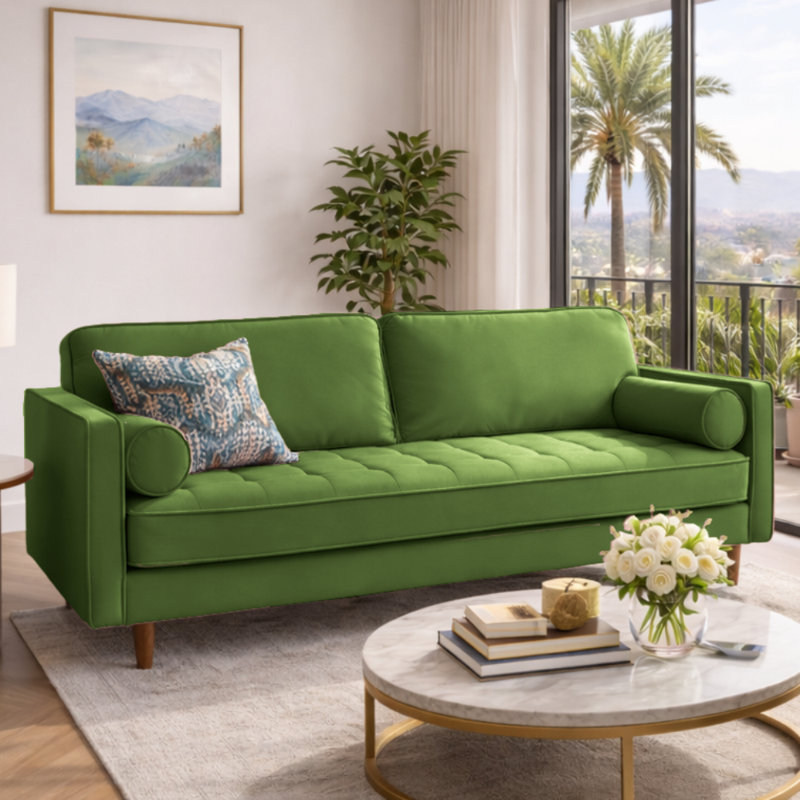 Alden 70" Square Arm Velvet Sofa, Olive