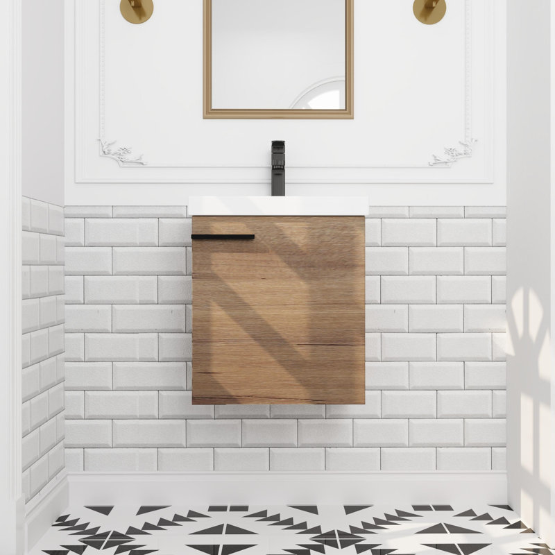 Solyana 18.12'' Single Bathroom Vanity with Ceramic Top, Imitative Oak