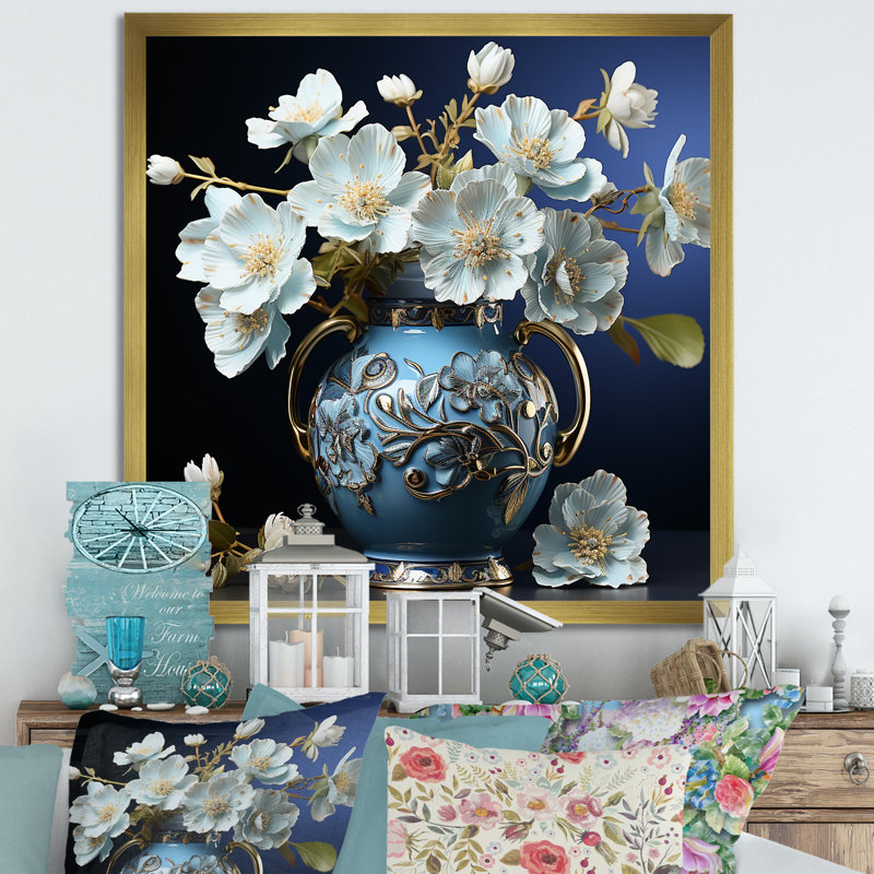 Arrangement de fleurs d'hibiscus blanc sur toile, H 16 po x l 16 po x P 1 po, Cadre doré simple