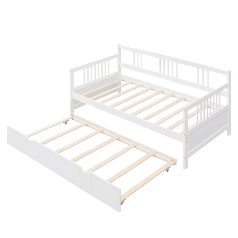 Twin Size Daybed Wood Bed With Twin Size Trundle, Twin, White