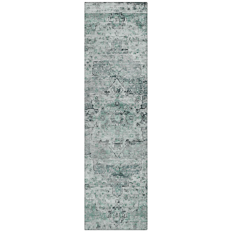 Machine Washable Indoor/Outdoor Xhevrie Teal Rug, Runner 2'3" x 7'6"