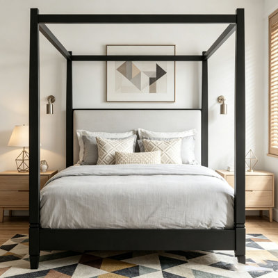 Queen Size Canopy Platform Bed with Upholstered Headboard