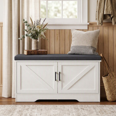 39.4" Storage Bench with Shoe Storage, 2-Tier Entryway Bench with Adjustable Shelf and Removable Cushion