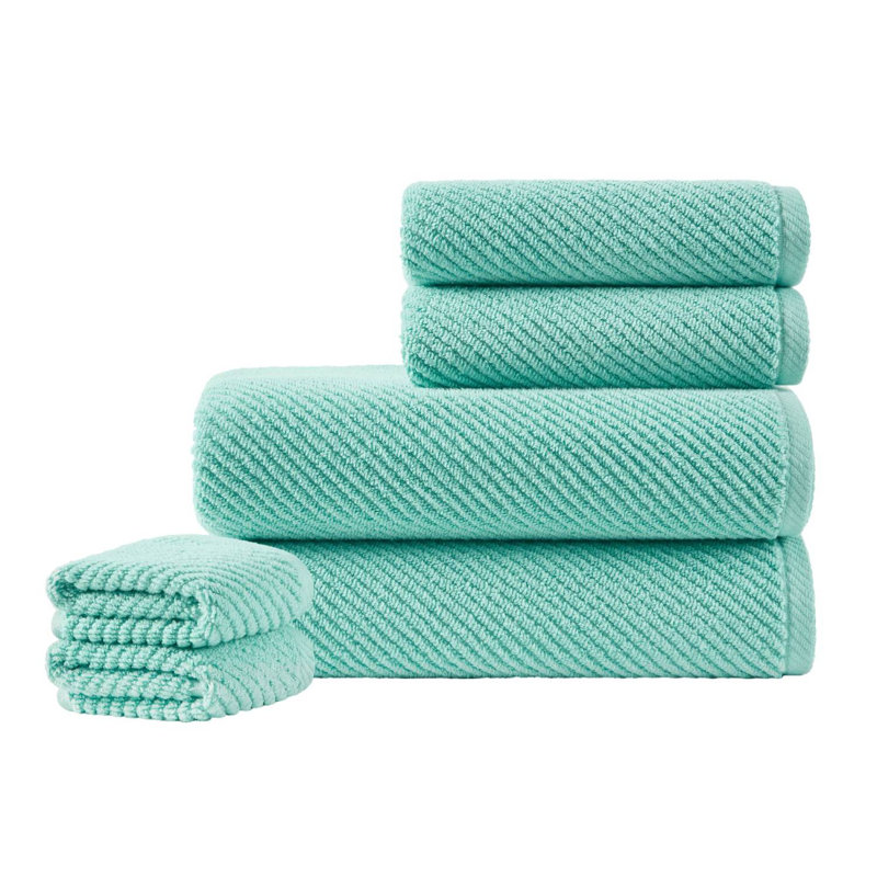 6-Piece 100% Cotton Quick Dry Diagonal Ribbed Towel Set, Teal