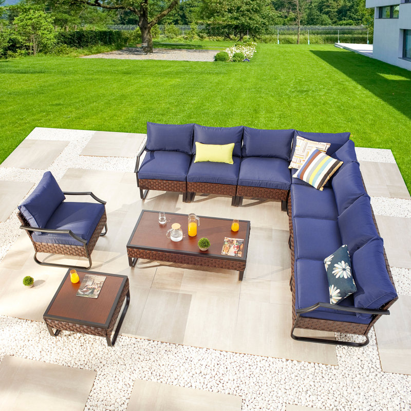 Ensemble de conversation modulaire avec coussins 10 pièces Heiman