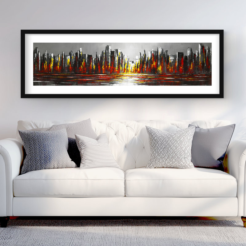 Abstrait rouge horizon - bâtiment gris avec imprimé mat pour la décoration, H 60 po x l 20 po, Noir