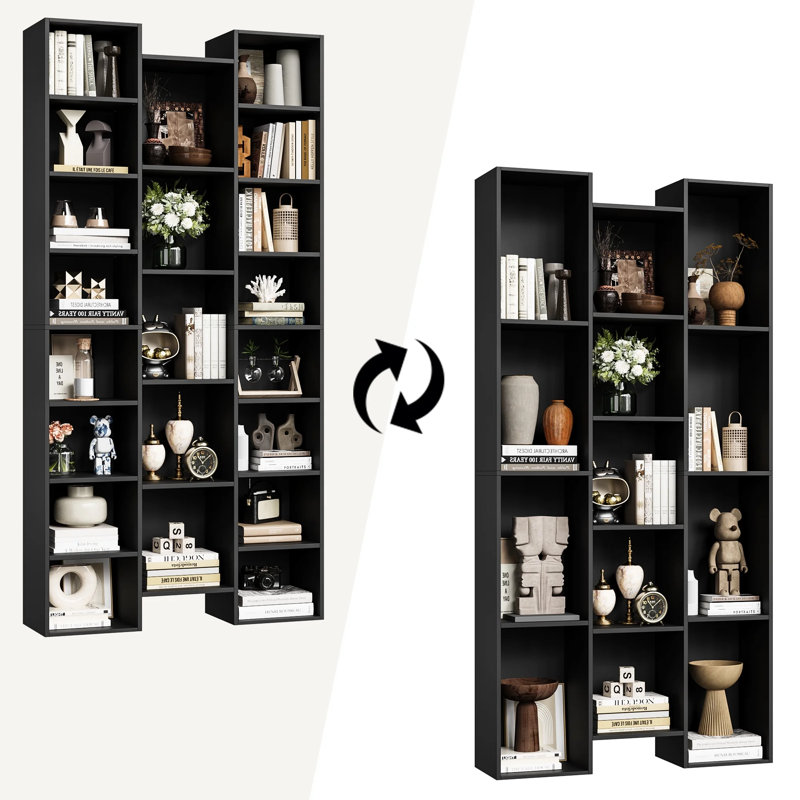 📖✨ Ensemble de 2 bibliothèques à 8 niveaux, 21 étagères de rangement avec tablettes réglables et amovibles, Black