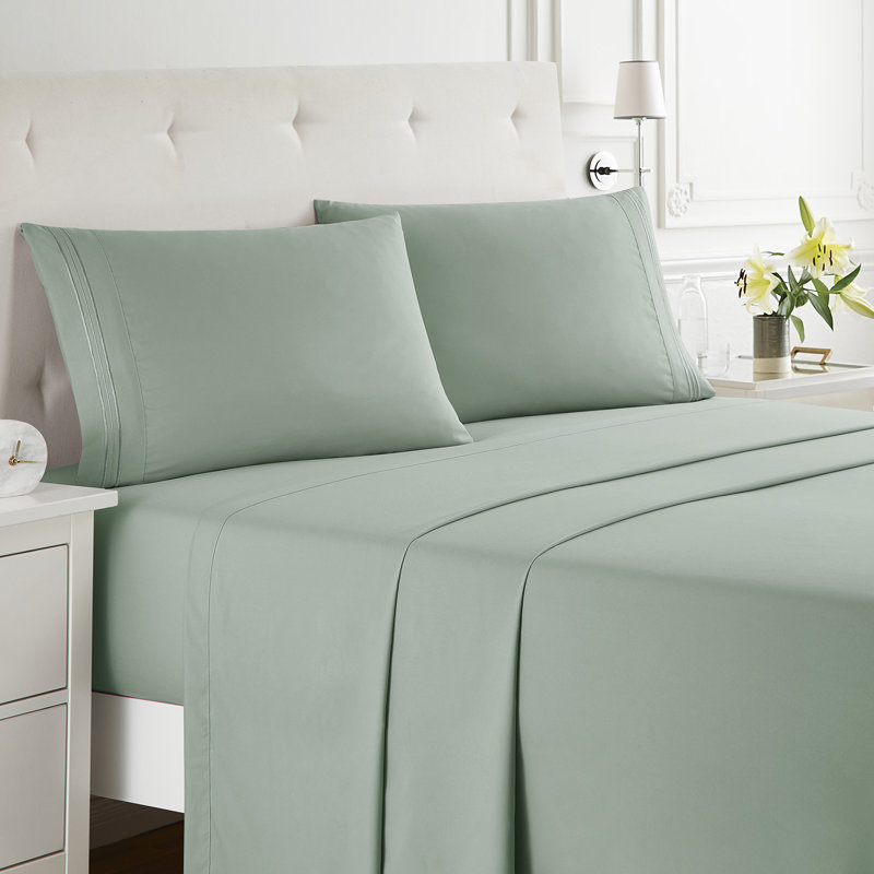  Ensemble de draps double brossé de luxe pour hôtel avec draps et taies d'oreiller très doux, Très grand séparé, Vert sauge