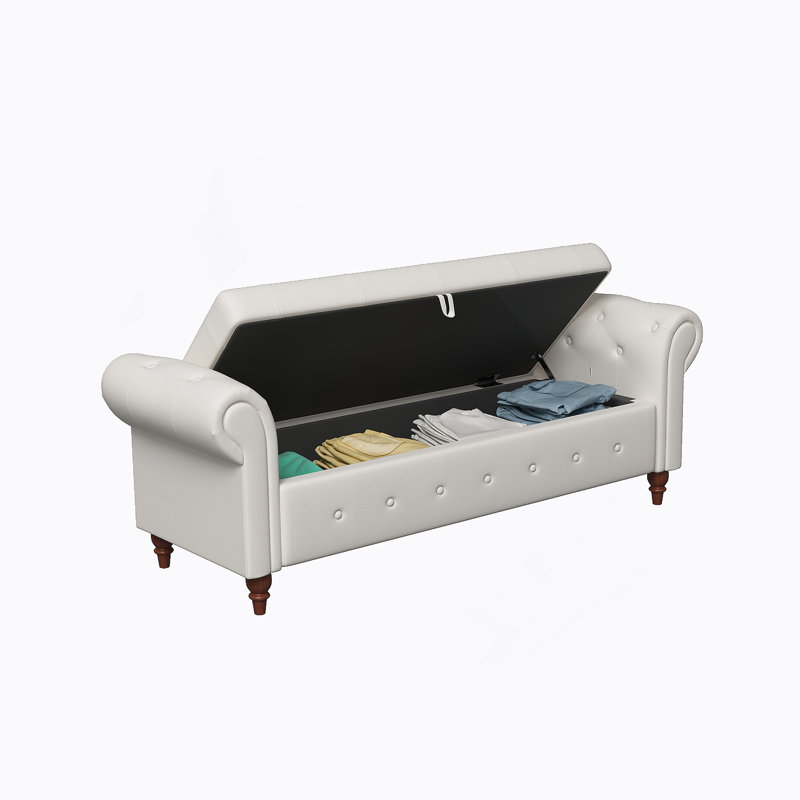 63" Bed Bench Tufted Fabric, Beige