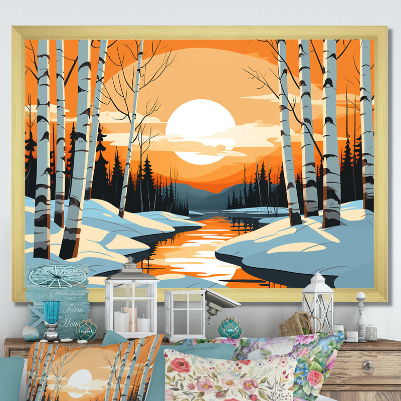 Paysage d'hiver Bolt - Paysage d'hiver, Cadre doré à coins fermés, H 24 po x l 32 po x P 1 po
