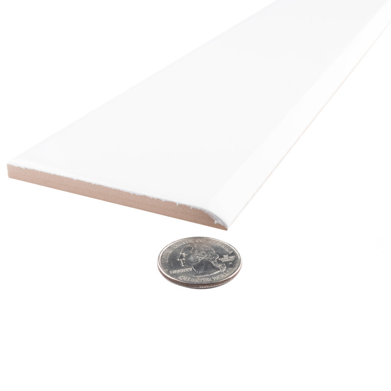 Battiscopa 18" x 3" Ceramic Bullnose Tile Trim, Glossy White