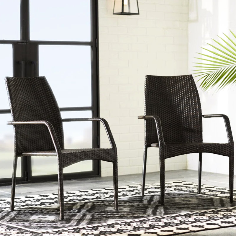 Outdoor Chair Of 2 - Iron Structure, Brown Pe , Ergonomic Seat Configuration Chairs Collection Robust Cozy Resting Place