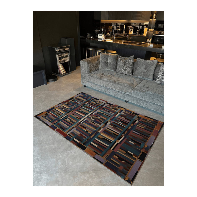 Multi Color Geometric Pattern Decorative Machine Washable Area Rug, Rectangle 3'3" x 4'11"