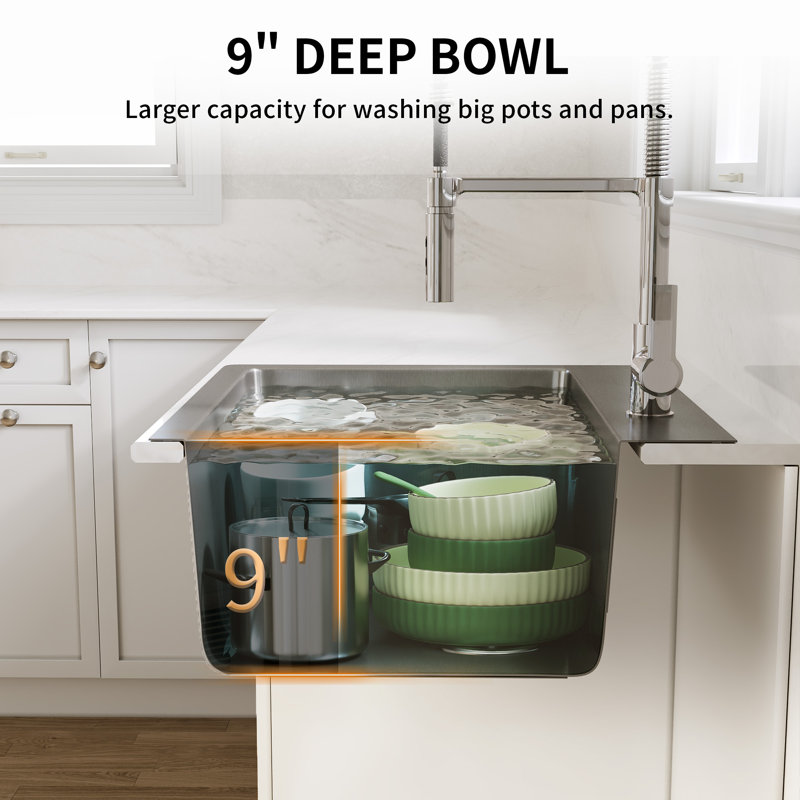 Deervalley 33" L X 22" W Drop-In Single Bowl 18-Gauge Stainless Steel Kitchen Sink With Bottom Grid