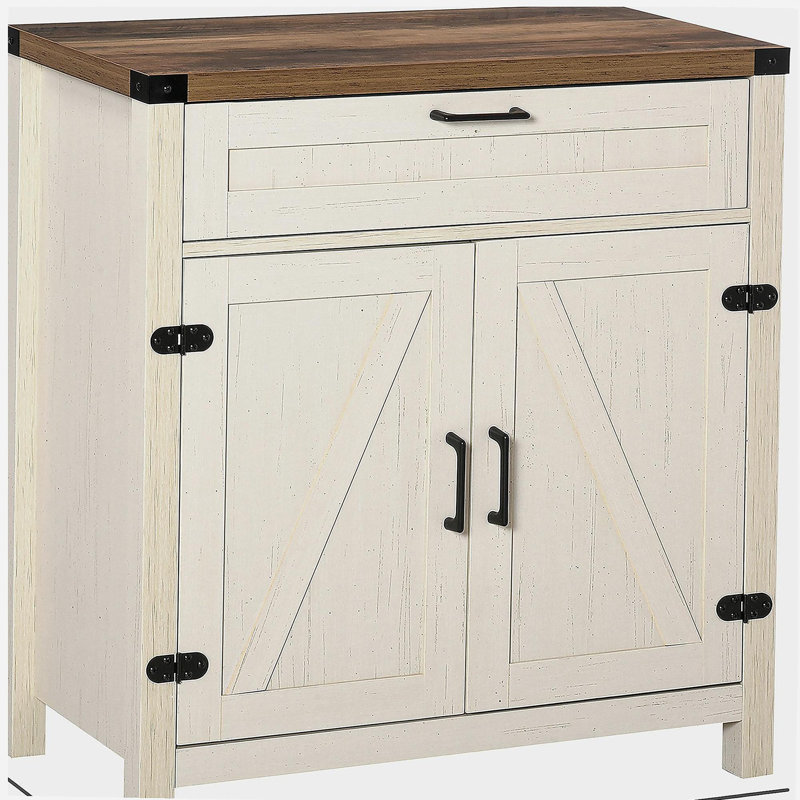 HOMCOM Farmhouse Sideboard Buffet Cabinet, Rustic 2 Barn Doors Kitchen Cabinet, Accent Cabinet with Storage for Living Room, White