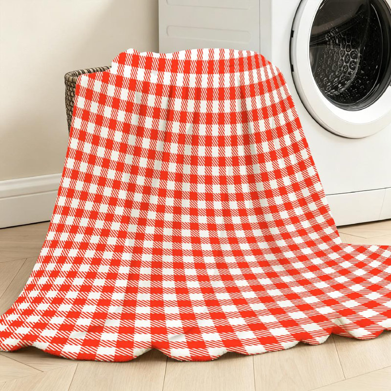 Jeté en flanelle orange ultra doux, impression de nappes à carreaux sur une face, Throw 30" x 40"