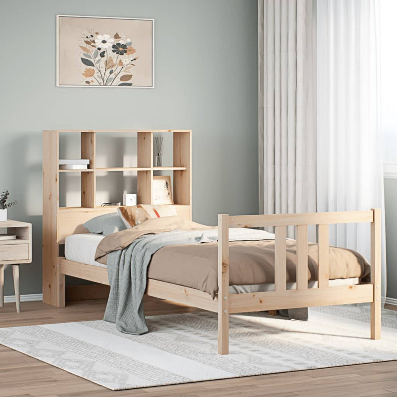 Bookcase Bed Without Mattress Solid Wood Pine, Natural, Single (3')