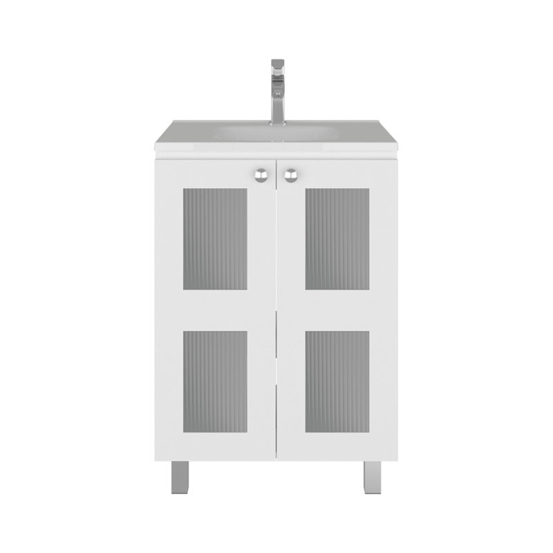 Armoire de salle de bain avec 2 portes en verre givré, Blanc
