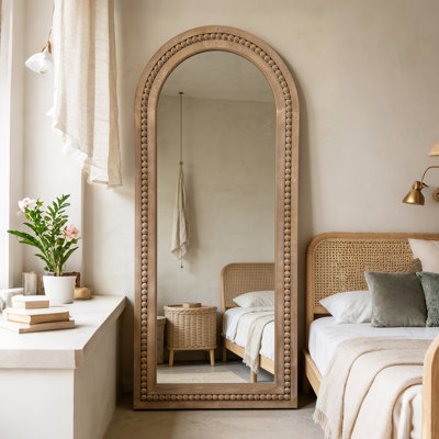 Arched Wooden Bead Frame Full Length Mirror