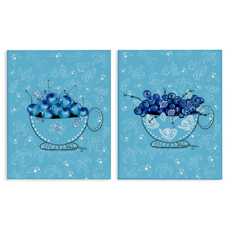 Ensemble de 2 tasses à thé Blue Fruits, par Susan Lugar, H 30 po x l 24 po