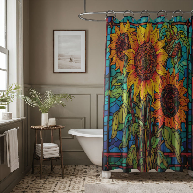 Rideau de douche mosaïque 1 pièce, H 74 po x l 71 po