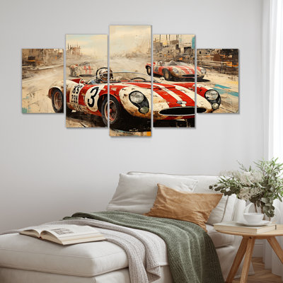 Red Vintage 1950S Race Car Tracks II - Race Tracks Multipanel Wall Art