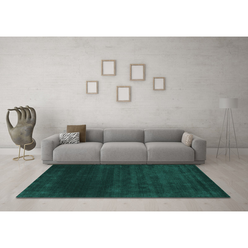 Jaquarion Solid Color Machine Woven Polyester/Chenille Area Rug in Teal, Rectangle 2' x 3'