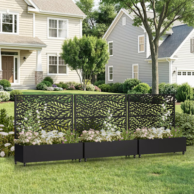 Lit de jardin surélevé extérieur autoportant en métal avec écran d'intimité Boîte à fleurs en métal avec treillis pour plantes grimpantes