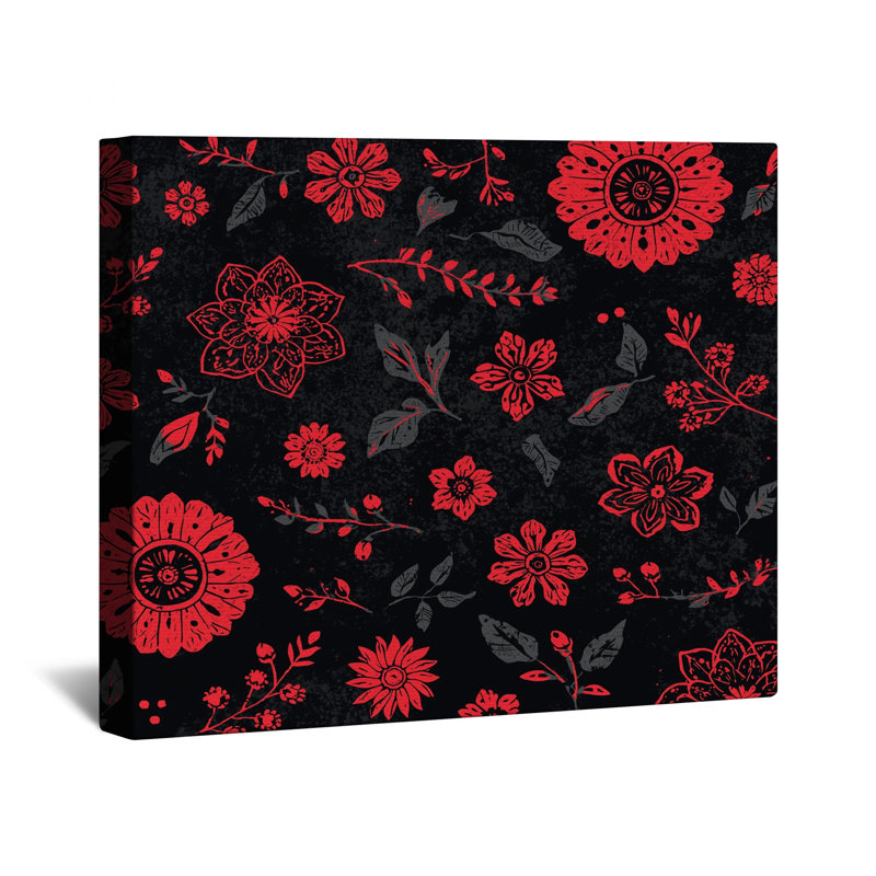 Red Floral Pattern Canvas Gallery Wrap in Many Sizes, 24 x 36 inches