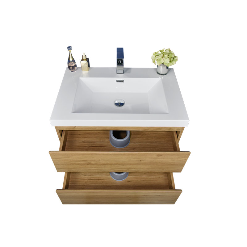 Ensemble de meuble-lavabo simple mural Ninel 30, Chêne naturel