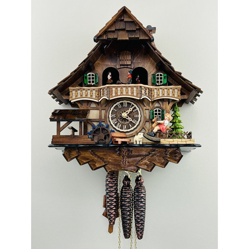  Musical Chalet Cuckoo Clock with Waterwheel & Animated Figures – 13"