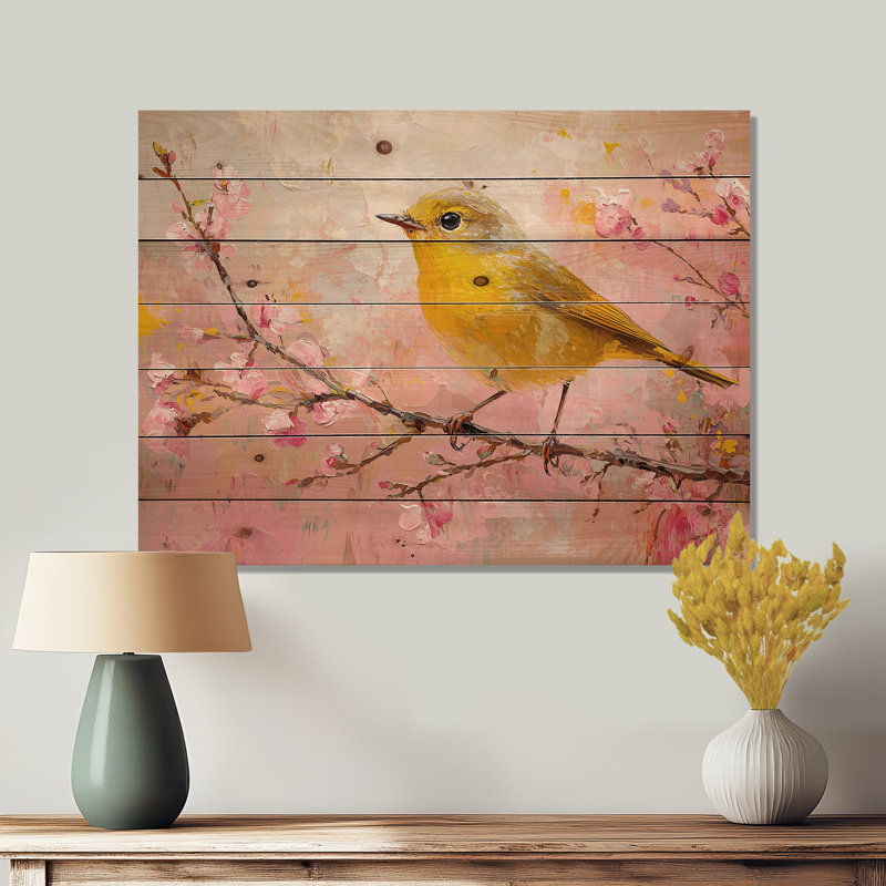 Songbird In Melody Summer Tree IV - Décoration murale en bois d'oiseau - sur bois de pin naturel