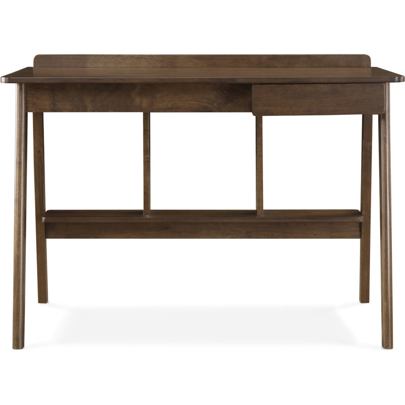 Mid-Century Modern Brown Wood Writing Desk with Drawer