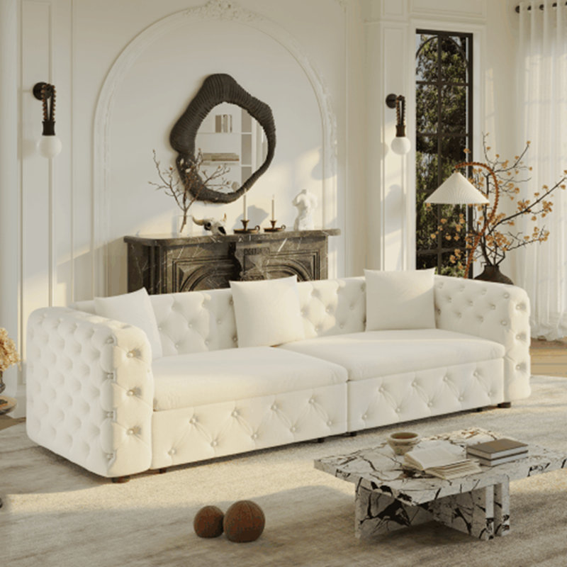 Très grand canapé-lit multifonctionnel de 89 po, Beige / Blanc