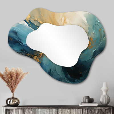 Miroir mural grand or et bleu sarcelle
