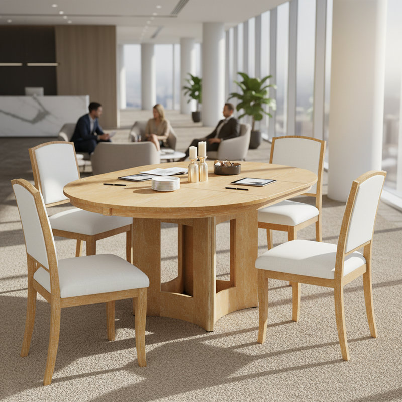 Ensemble de table de salle à manger moderne avec rallonge et chaises rembourrées en bois massif, 5 pièces