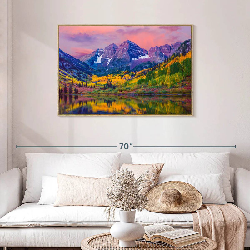 Beauté d'automne Maroon Bells, Cadre flottant en bois naturel, 43 po x 29 po