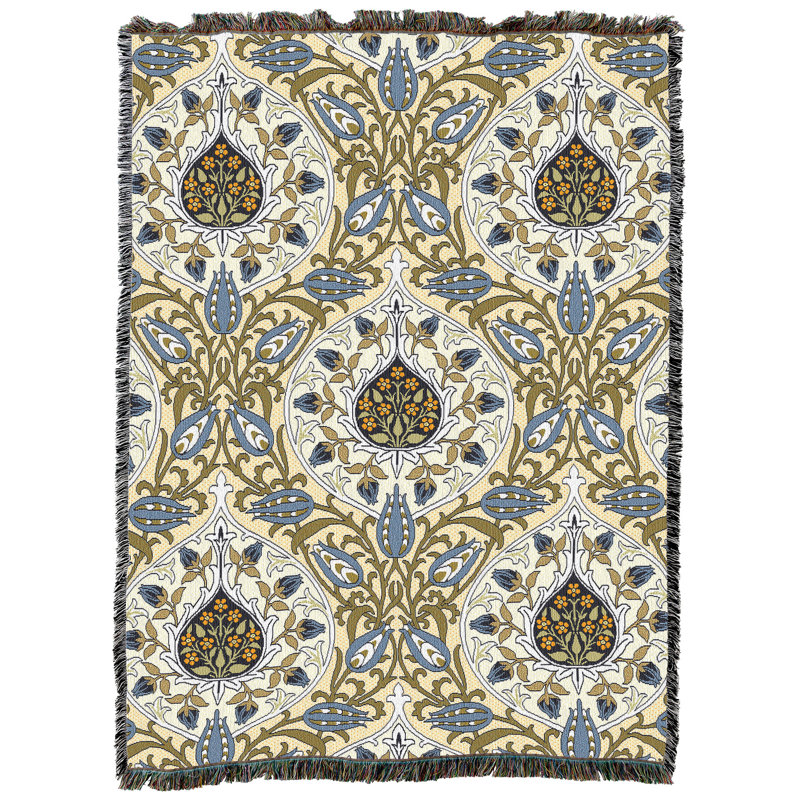 Couverture pure Pure William Weavers William Morris Rosebud - Art et artisanat - Jeté en coton tissé à la main - fabriqué aux États-Unis (82 x 62)