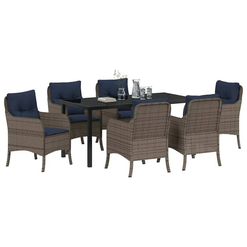 6 - Person Patio Dining Set with Rectangular Table, 73cm H x 160cm W x 80cm D