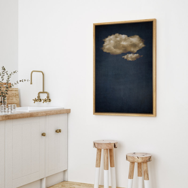 Bleu marine pastel classique nuages dans le ciel abstrait foncé, décoration murale minimaliste, H 36 po x l 24 po, Naturel