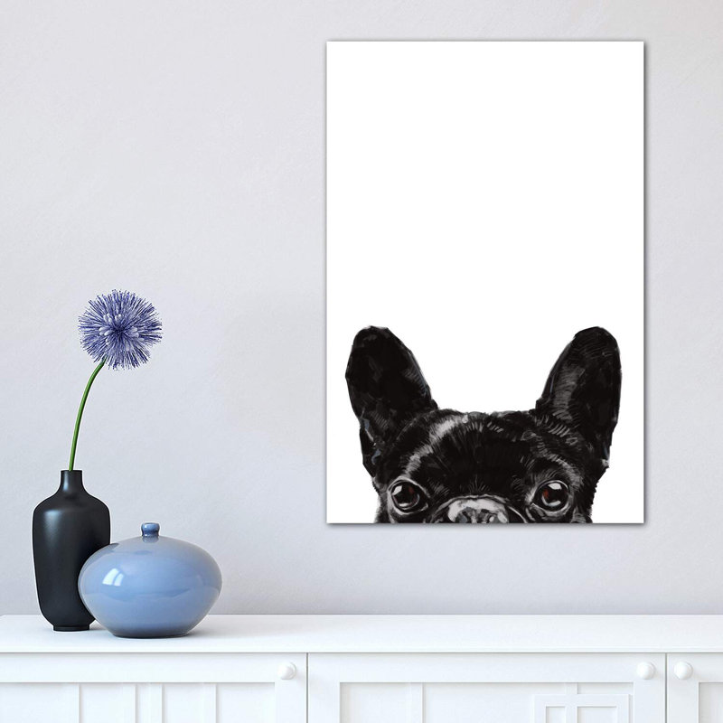 Peeking Bulldog by Big Nose Work - Wrapped Canvas Print, 30.48 cm H x 45.72 cm W