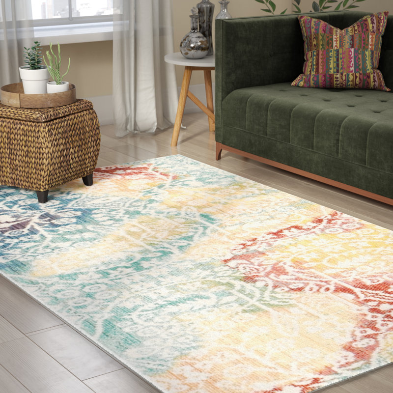 Tapis à motif floral rouille / jaune / vert Millersburg, Rectangle 8 pi x 10 pi