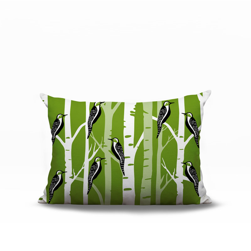 Oreiller réversible intérieur / extérieur Fiore Bird, Chartreuse, Rectangle H 14 po x l 20 po
