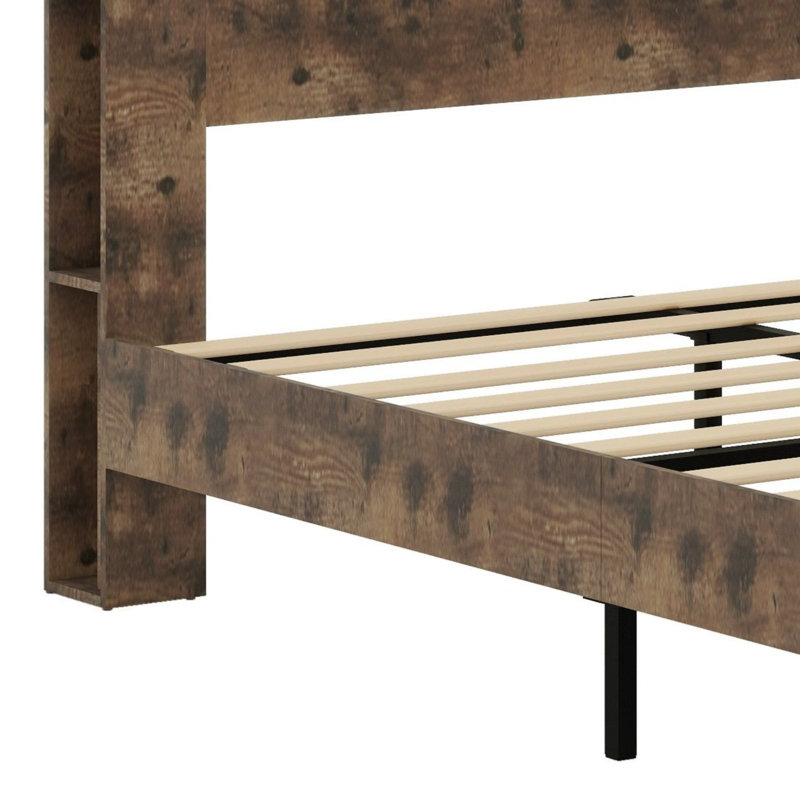 LED Light Headboard Storage Bed With Dual USB Charging Ports And Underbed Storage Space, Full