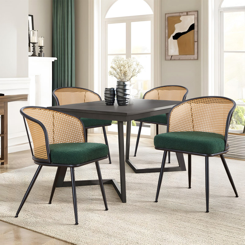 Chaises de salle à manger rembourrées de 19,3 po de hauteur avec structure en métal noir et dossier Cane, Jade, 2